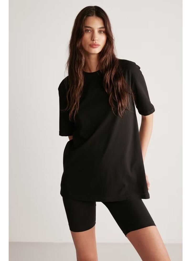 GRIMELANGE Betsy Women's 100% Cotton Crew Neck Short Sleeve Basic Black T-shirt - Image 4